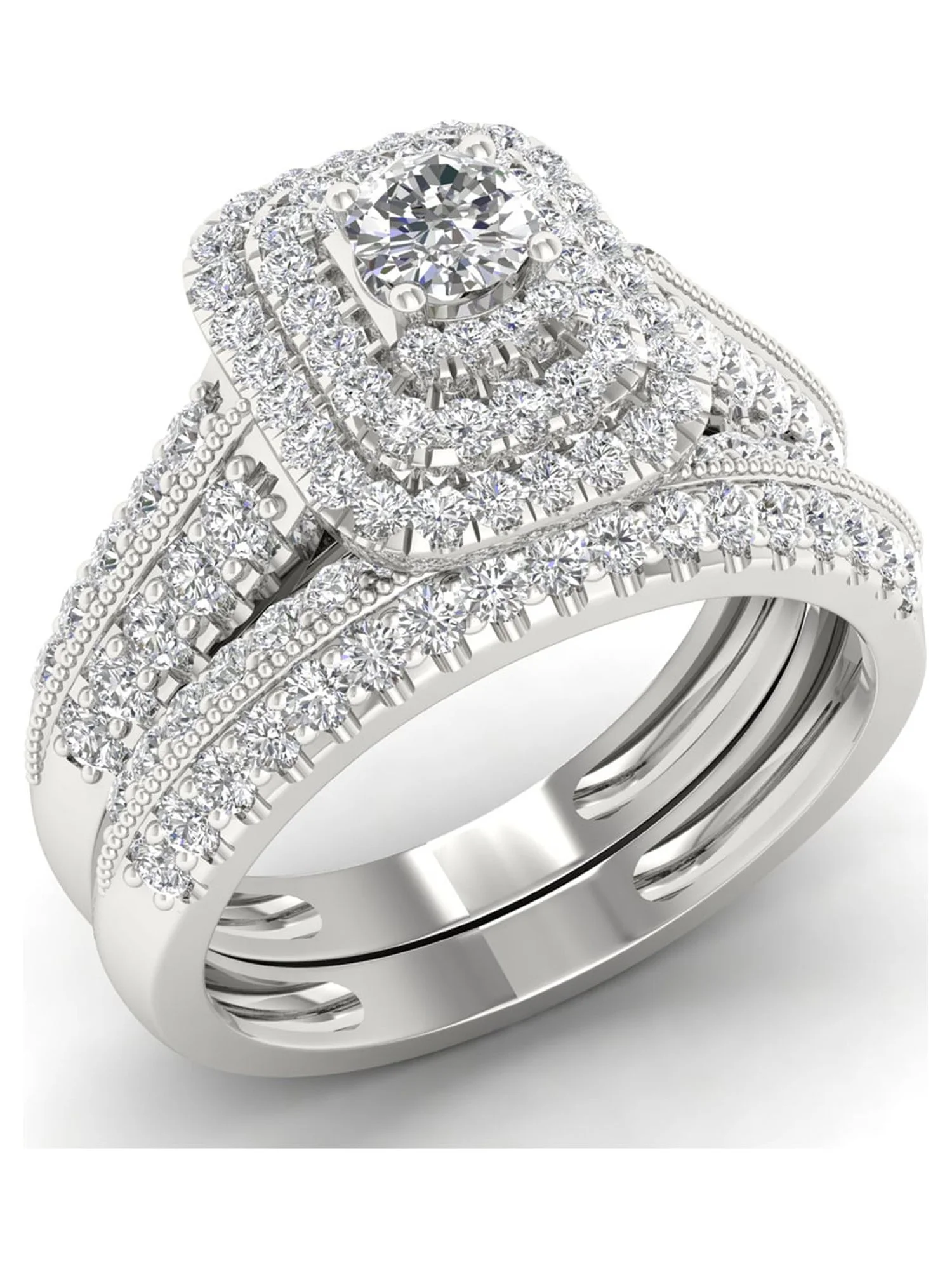 Imperial 1ct TDW Diamond 14K White Gold Halo Engagement Ring Set
