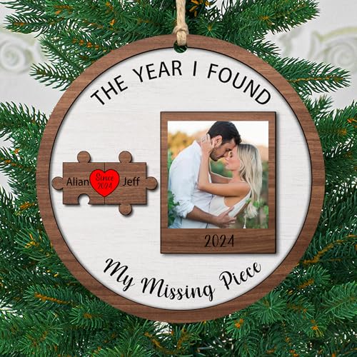 The Year I Found My Missing Piece Couples Ornament for Christmas Tree,Personalized 2-Layered Wooden Couple Puzzle Christmas Ornament Anniversary Xmas Birthday Gifts for Wife Couple (style01)