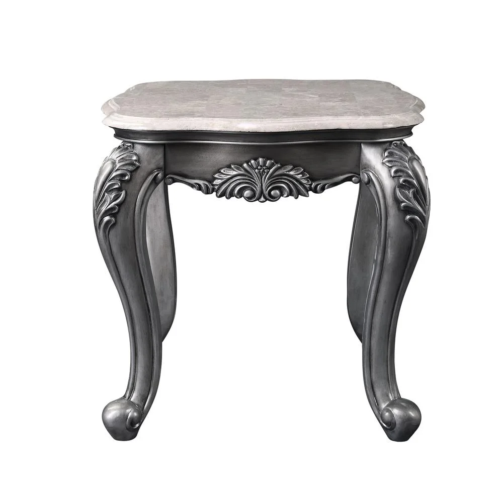ACME Ariadne Rectangular Marble Top Wooden End Table in Gray Platinum