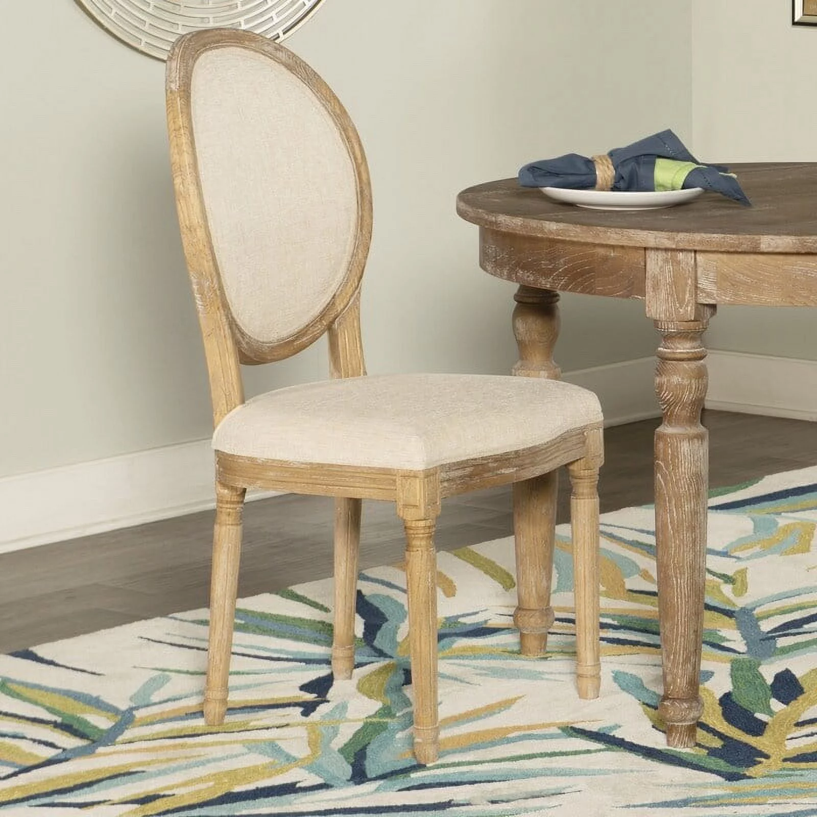 Linon  Daphne Natural Brown Elm Wood/ Linen Oval Back Chair (Set of 2)