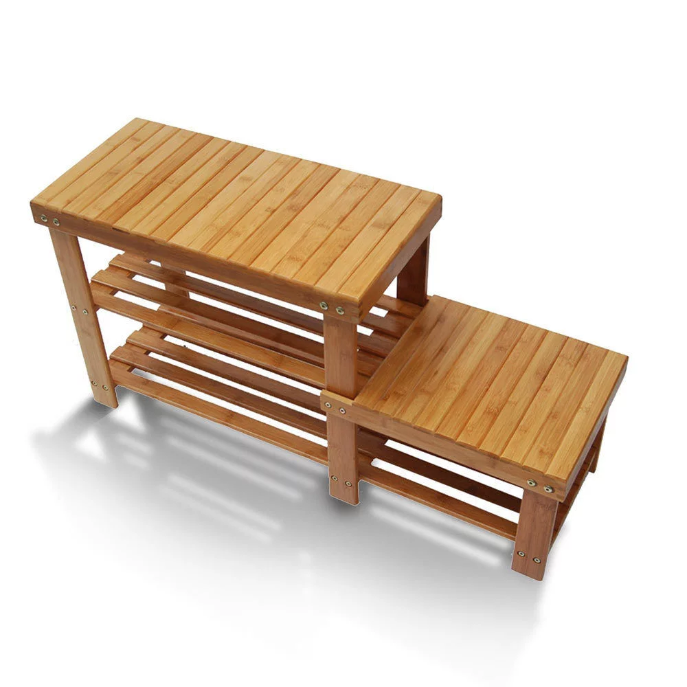 Zimtown 3 Tiers Bamboo Shoe Rack Bench Shoe Storage Organizer for Entryway Closet Bathroom Bedroom, Natural Finish