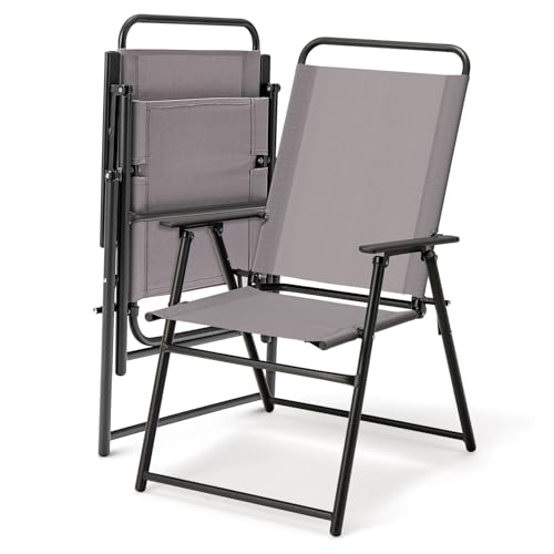 Patio Chairs, Portable Folding Chairs for Outside w/Metal Frame & High Back Support, Camping Chairs with Armrest, Patio Lawn Chairs for Picnic Beach Backyard Balcony(4)