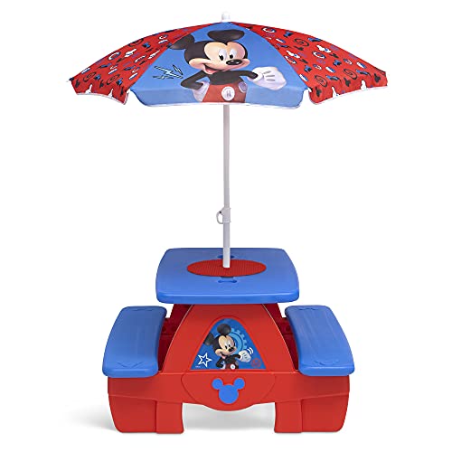 Delta Children 4 Seat Activity Picnic Table with Umbrella and Lego Compatible Tabletop, PAW Patrol