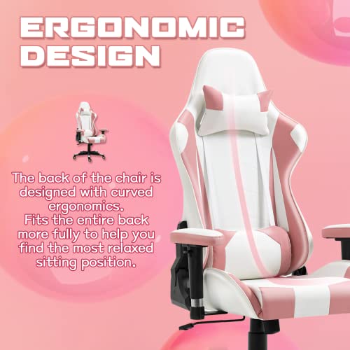ECOTOUGE PC Massage Gaming Chair with Footrest Ergonomic Office Desk Chair Racing PU Leather Recliner Swivel Rocker with Headrest and Lumbar Pillow, Blue