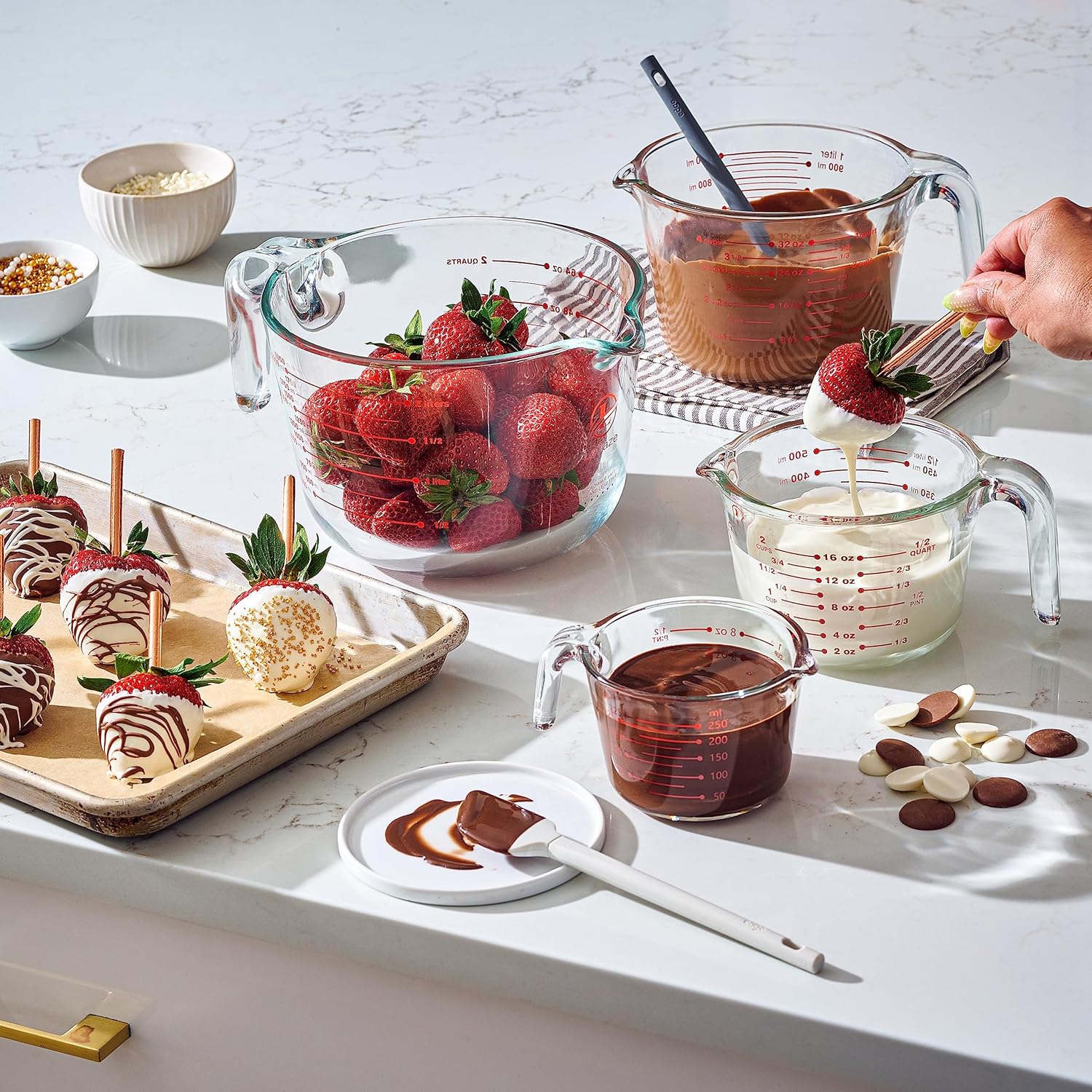 Set of 4 Glass Measuring Cups - Kitchen Mixing Bowl, Liquid Measure Cup, Glass Bakeware Batter Bowls. 1 cup, 2 cup, 4 cup, 8 cup.