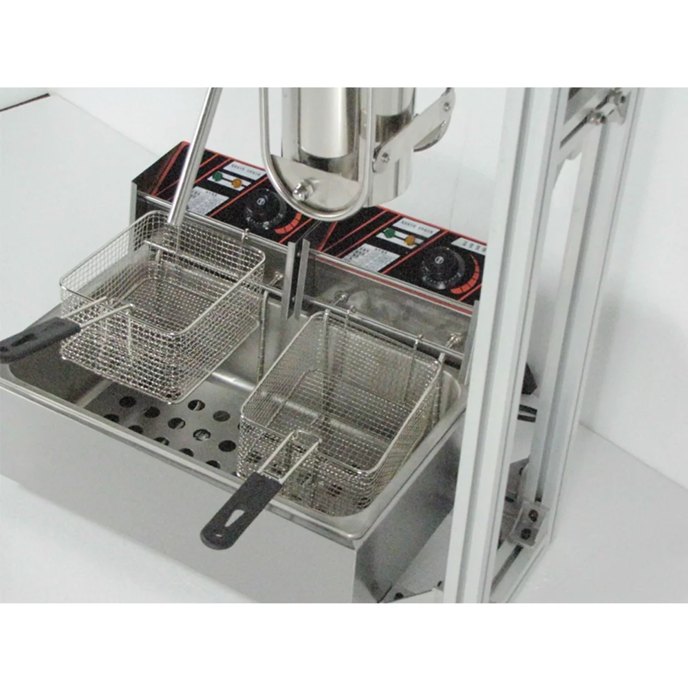 INTBUYING 5L Commercial Vertical Spanish Churros Machine with 12L Deep Fryer 220V 5KW