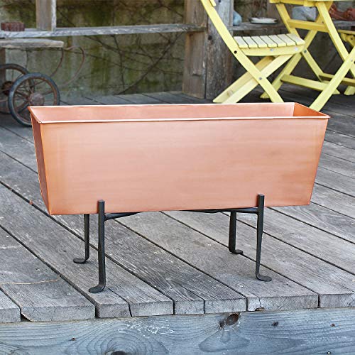 Achla Designs C-82C Plain Copper Flowerbox, Large Copper Window Flowerbox Planter, Large, Antique Copper Finish