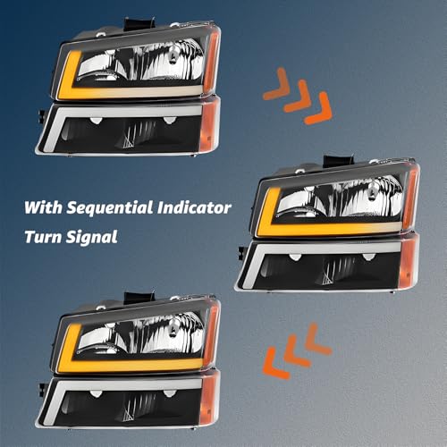 Headlights Assembly +Tail Lights Assembly Combo compatible with 2003-2006 Chevy Silverado, LED DRL Headlight Assembly w/OE Style Taillights