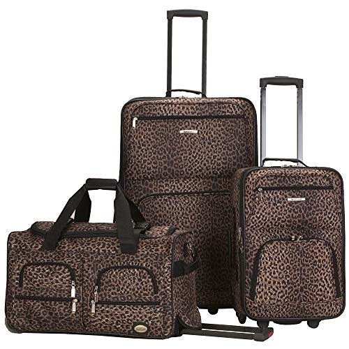 Rockland Vara Softside 3-Piece Upright Luggage Set, Expandable,Black dot, (20/22/28)