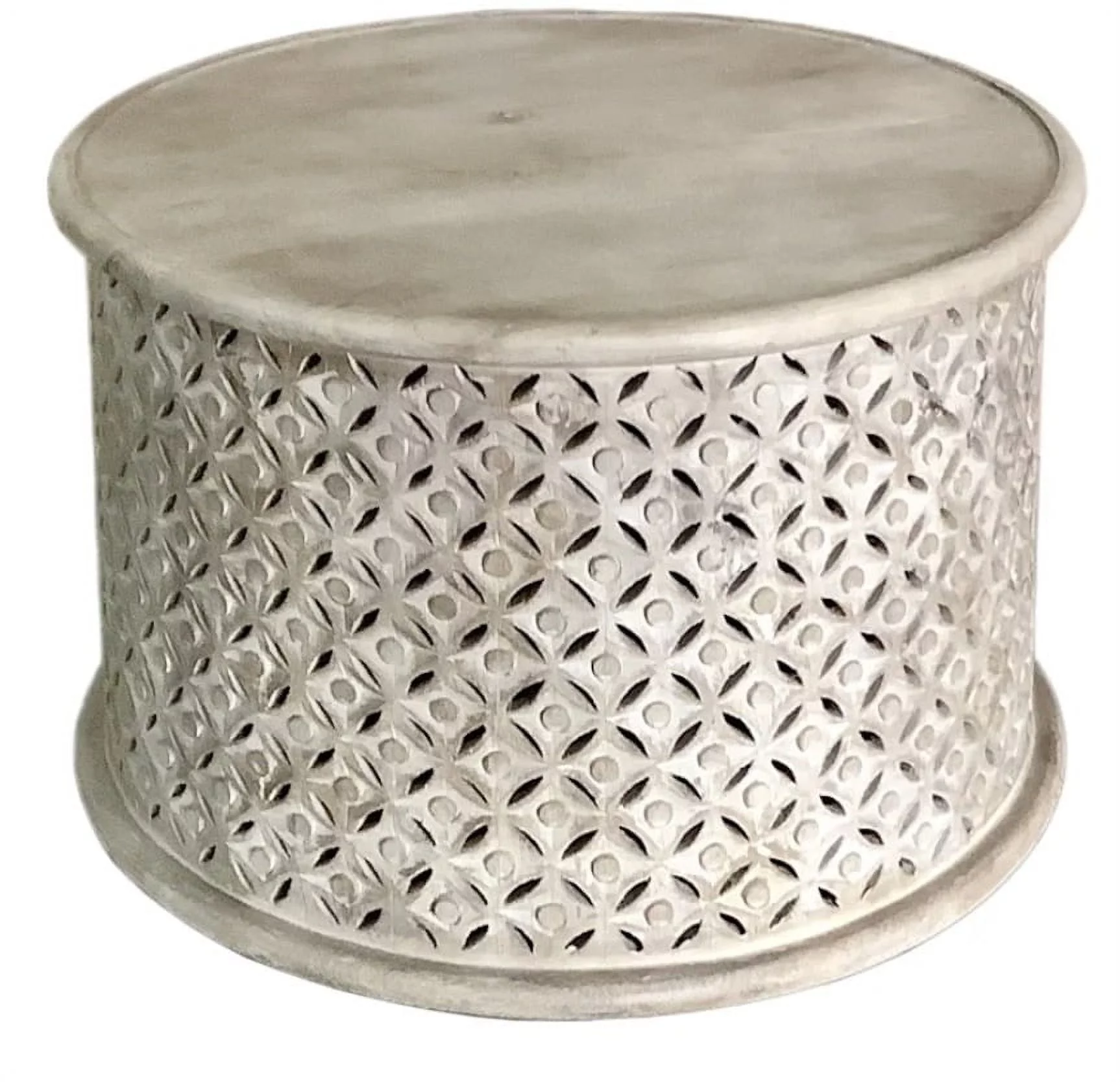 AKBAR Wood Cutout Drum Coffee Table