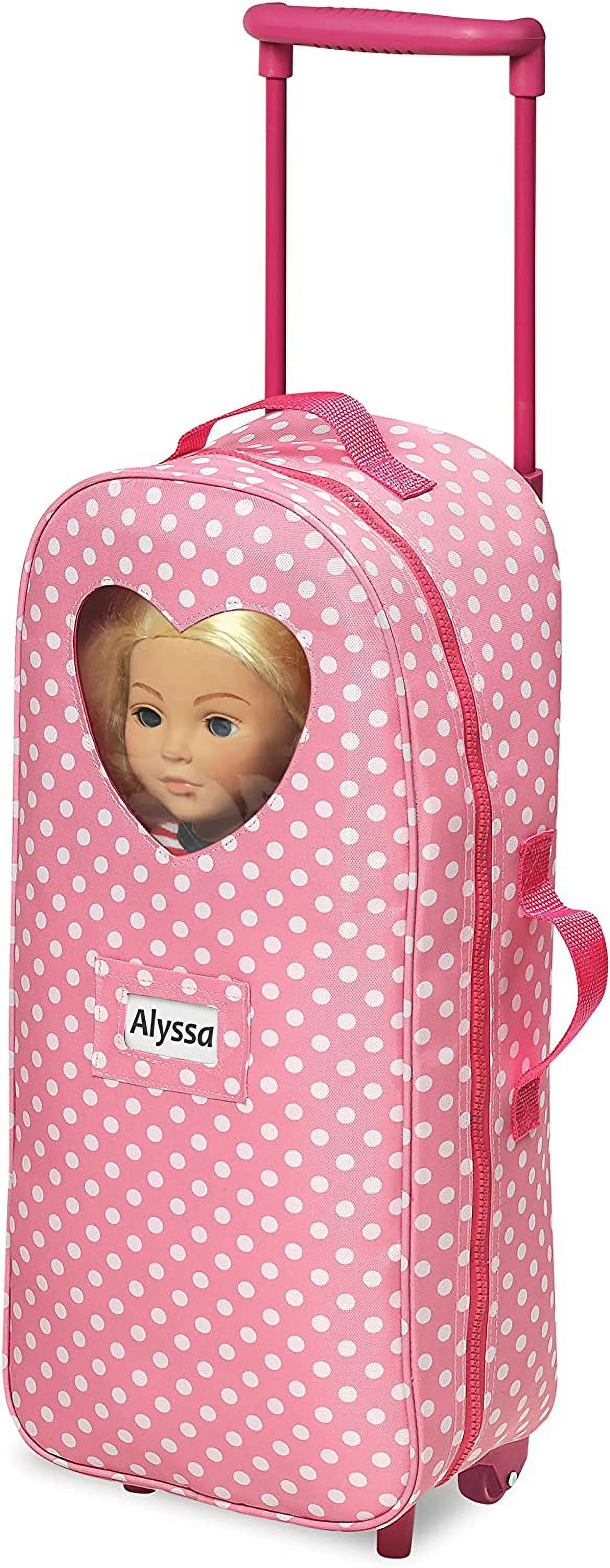 Badger Basket 3-in-1 Trolley Doll Carrier with Rocking Bed and Bedding - Pink/Polka Dot-Material:100% Polyester Fabric