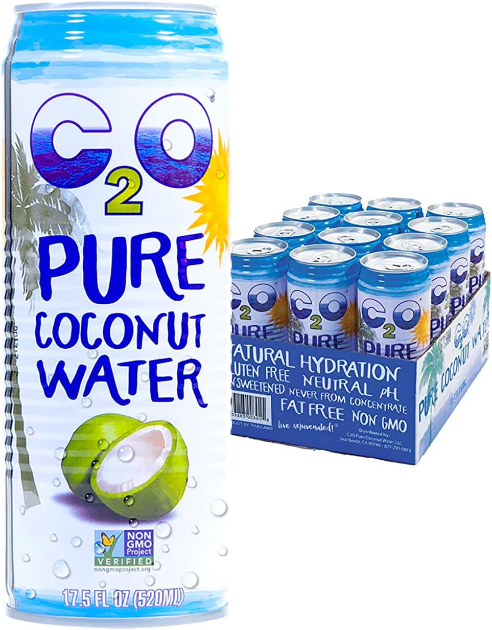 C2O Pure Coconut Water | Plant Based | Non-GMO | No Added Sugar | Essential Electrolytes | 17.5 FL OZ (Pack of 12)