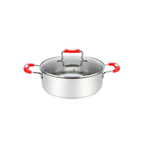 Millvado Stainless Steel Casserole Pot: Metal Steel Dutch Oven – Medium Boiling Pot for Soup, Spaghetti, Braising – 5 Quart Induction Cooking Pot Urban Collection Low Round Mirrored Stainless Pots
