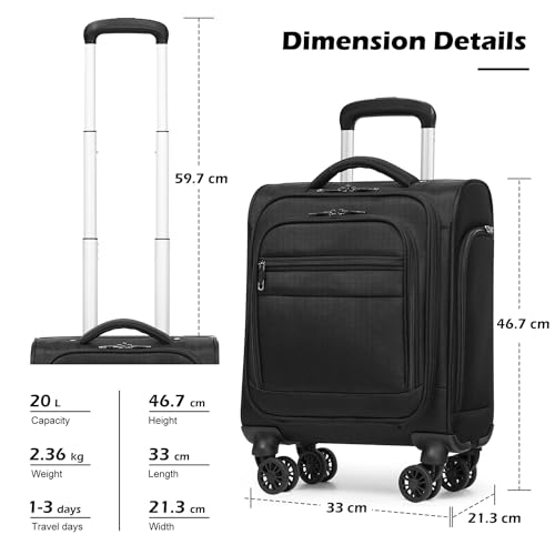 Coolife Underseat Carry On Luggage Softside Lightweight Rolling Travel Bag Spinner Suitcase