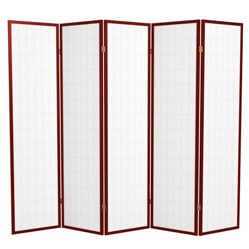Red Lantern 6 ft. Tall Window Pane Shoji Screen-Natural-4 Panels Room Divider
