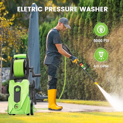 Electric Pressure Washer 5000 PSI 4.0 GPM Power Washers Electric Powered with 33ft Hose, 4 Nozzle and Foam Cannon, Powerwashers Cleaner Machine for Home, Cars, Patio, Green