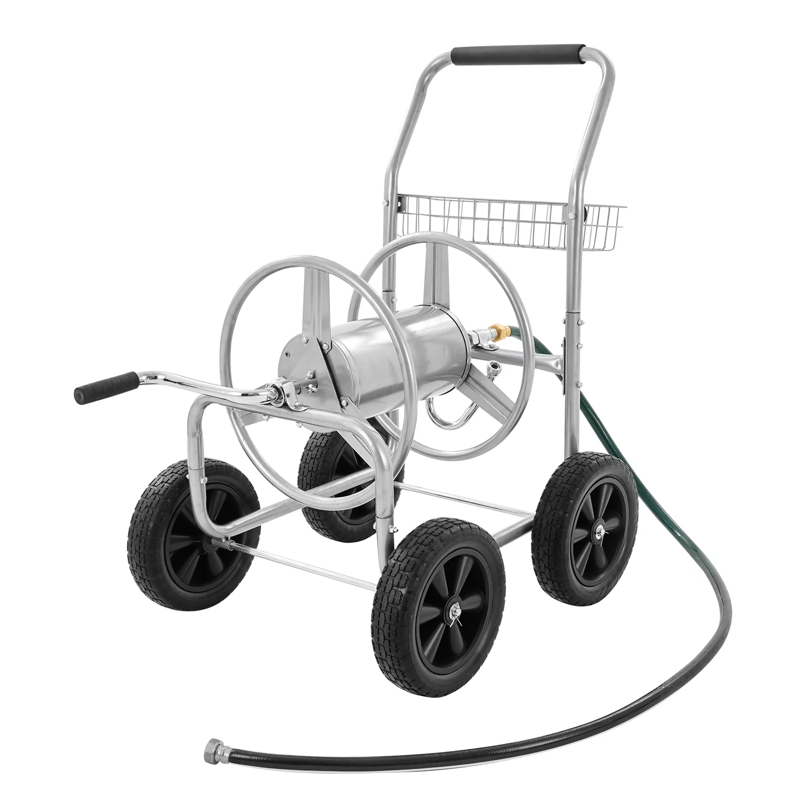 BENTISM Hose Reel Cart with Wheels, Metal hose reel Holds 250 Feet of 5/8