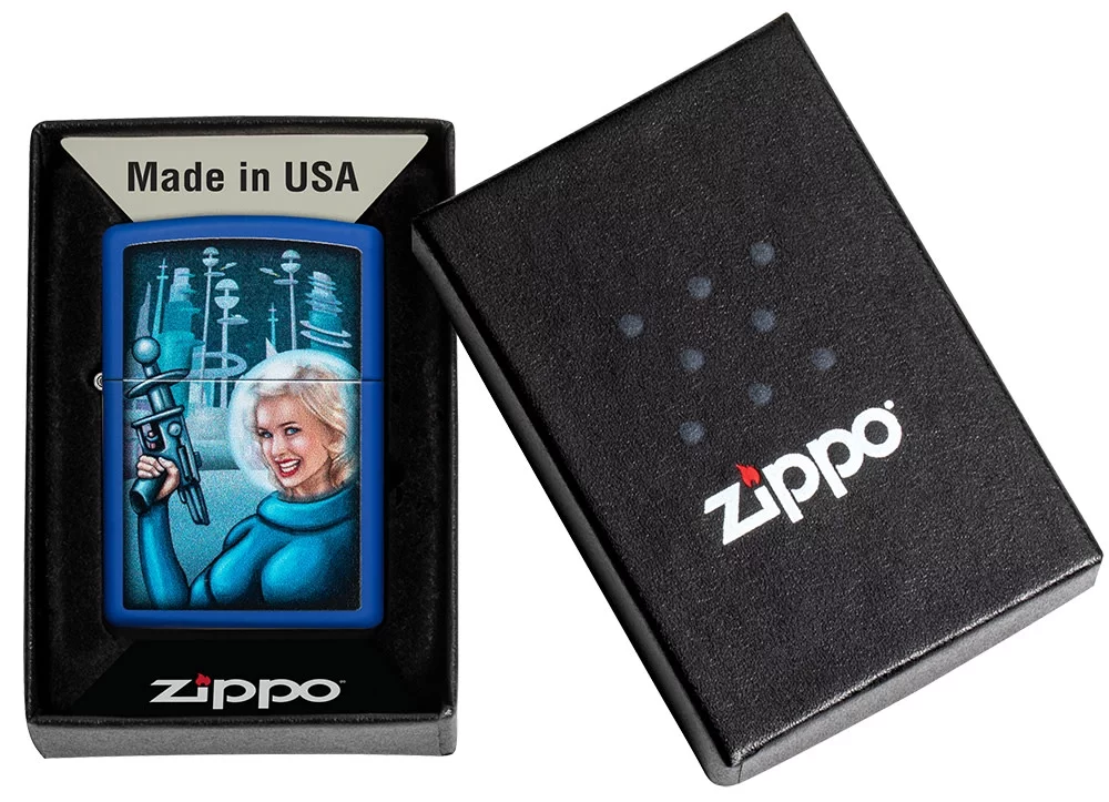 Zippo Retro Futuristic Royal Blue Matte Pocket Lighter