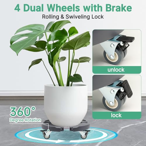 W B D WEIBIDA Plant Caddies with Wheels 2 Pack Heavy Duty Rolling Plant Stand Large Potted Plant Dolly Cart Garden Pot Mover