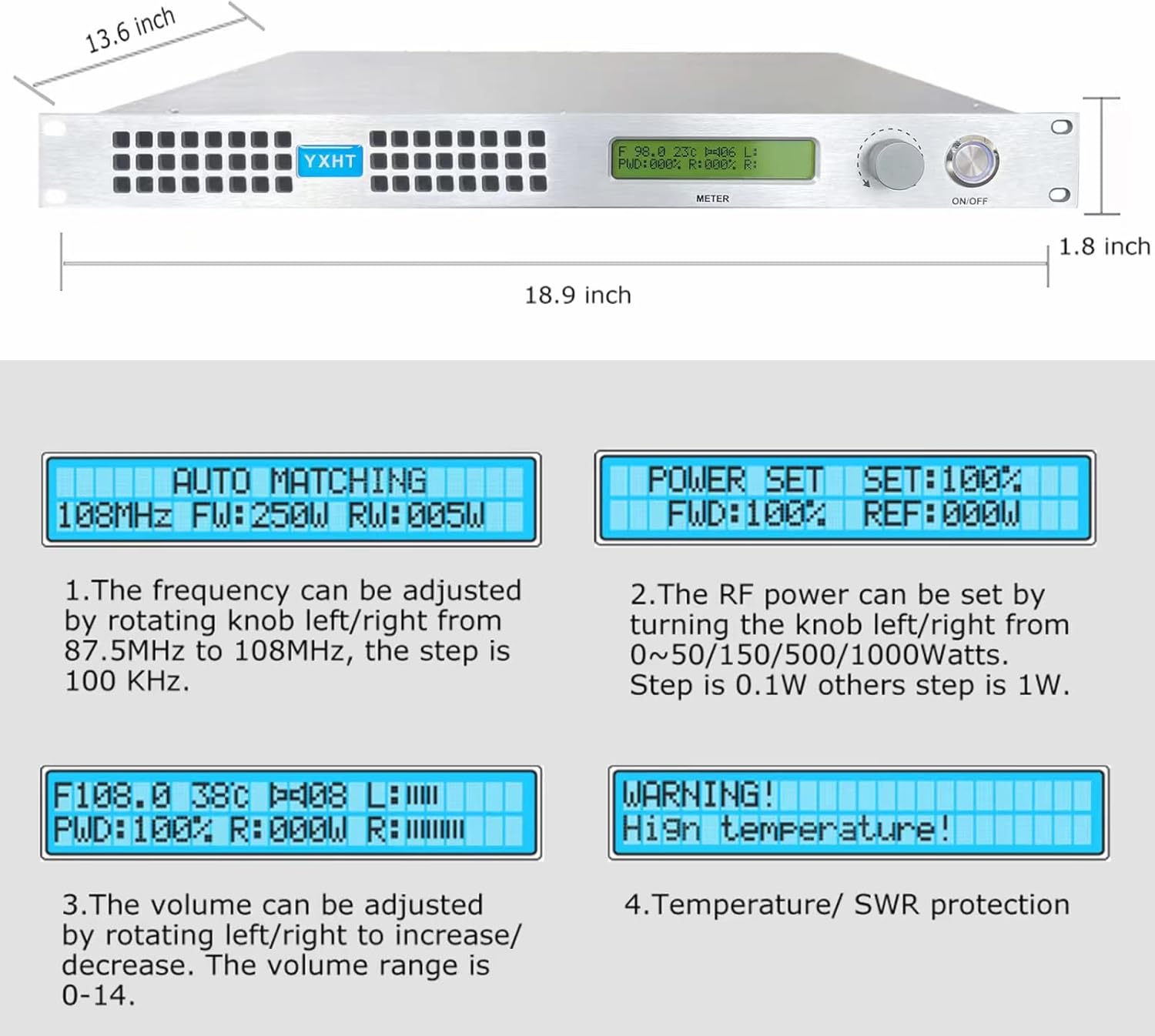 150W Long Range FM Broadcast Transmitter for Church Radio Station with Antenna Cable