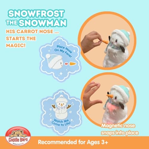 Cuddle Barn - Snowfrost The Snowman | Animated Dancing Light-up Christmas Snowman Plush Toy Activated by Carrot Nose Sings Winter Wonderland, 12 inches