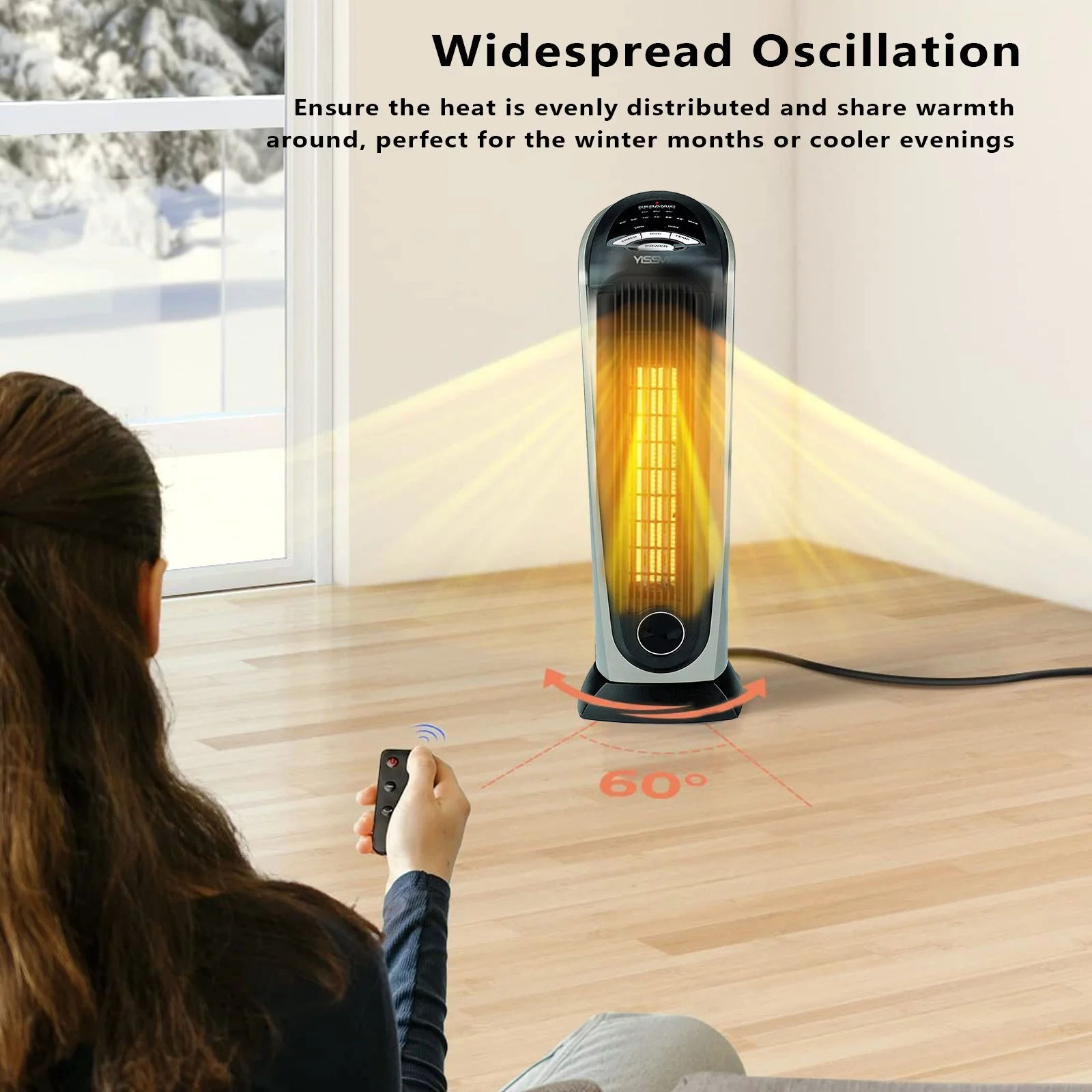 Oscillating Tower Space Heater for Home - with Adjustable Thermostat Timer & Remote Control, 22.5 Inches (1500W Grey/Black)