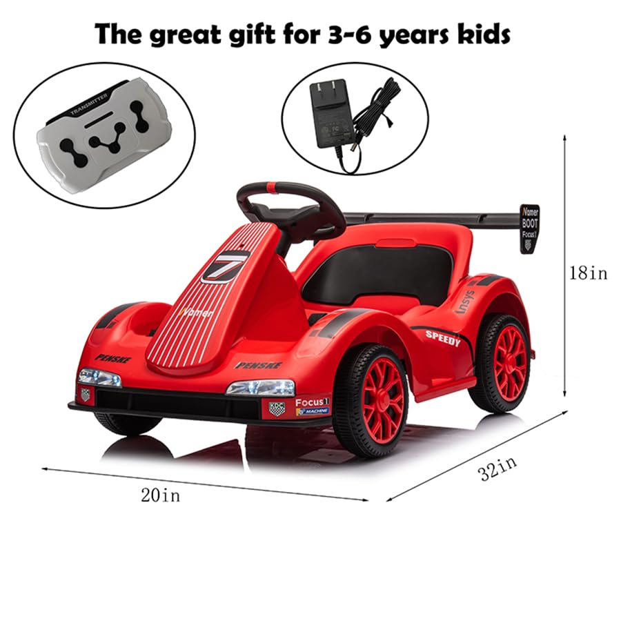 Ride on car, Electric Go Kart, 12V Battery Powered Ride On Car w/Remote Control, Safety Belt, Slow Start, Music, 4 Wheel Electric Vehicle for Kids, Gift for Boys Girls