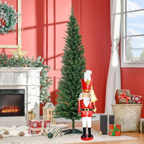 Owlgift 37-Inch Large Giant Hand-Painted Red Christmas Metal Nutcracker Soldier Ornament on Stand Hold Christmas Tree Decoration Indoor Outdoor Decor, 3 Feet, Soldier, Red & White