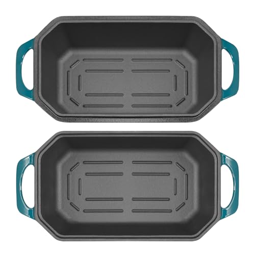 Bread Pan Cast Iron Loaf Pan with Lid Bread Loaf Pan 9x5 Inch Loaf Pan Enameled Cast Iron Sourdough Loaf Pan, DarkCyan