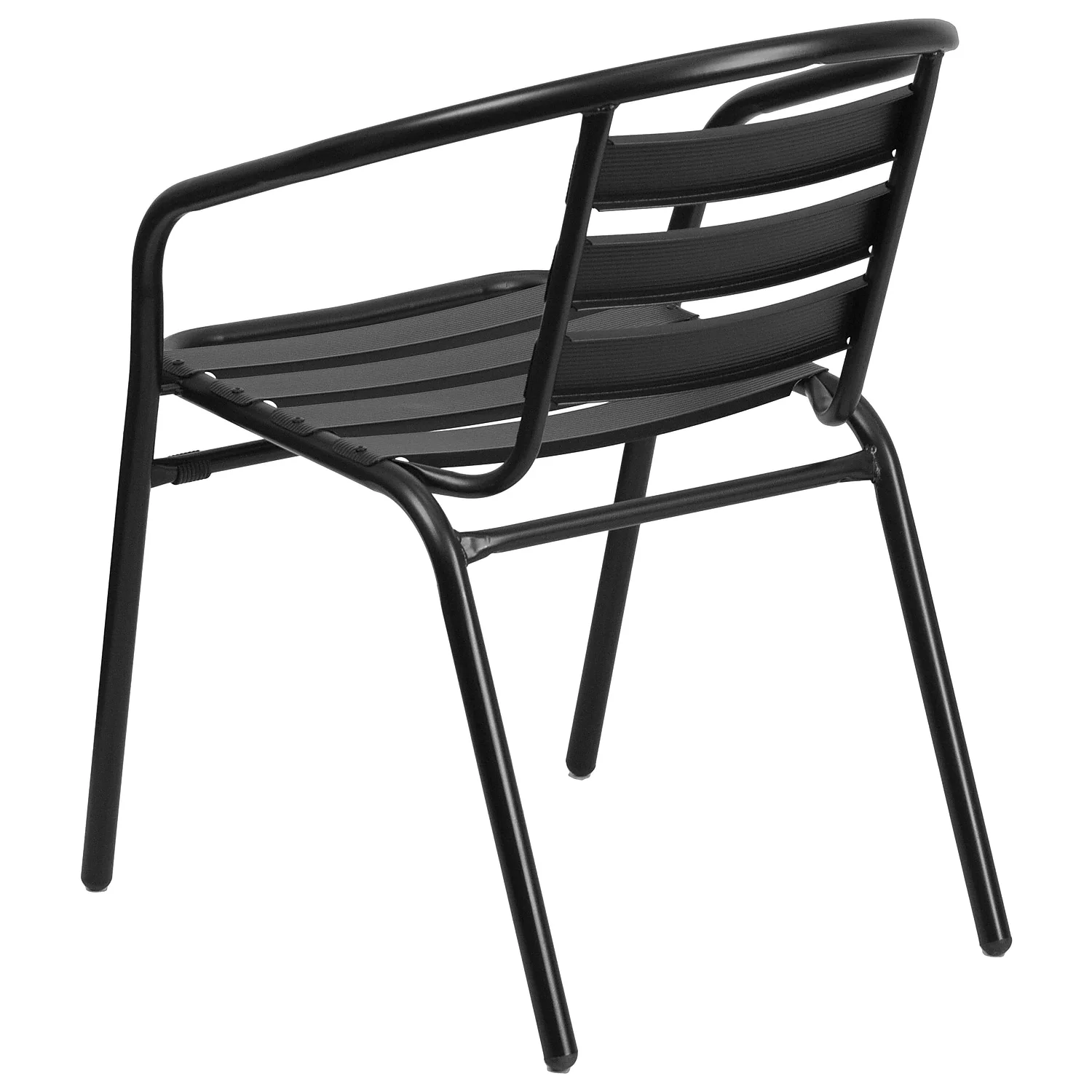 Flash Furniture 23.5'' Square Glass Metal Table with 2 Black Metal Aluminum Slat Stack Chairs