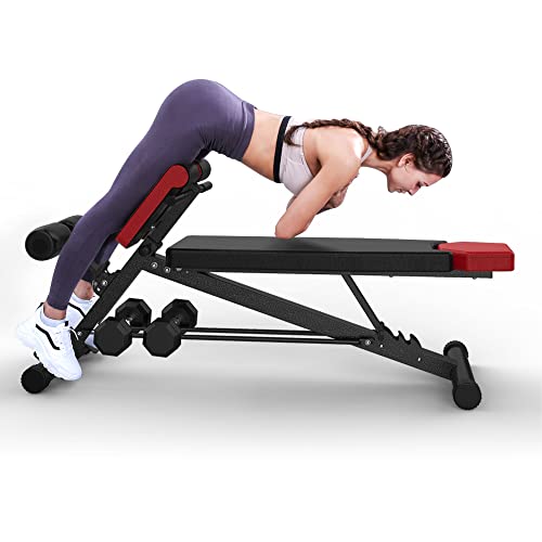 Finer Form Multi-Functional Weight Bench for Full All-in-One Body Workout – Versatile Adjustable Workout Bench for Home Gym. Fitness equipment perfect for Back HyperExtension, Bench Press, Roman Chair Exercise, Sit up. Adjusts to Decline or Flat Benc