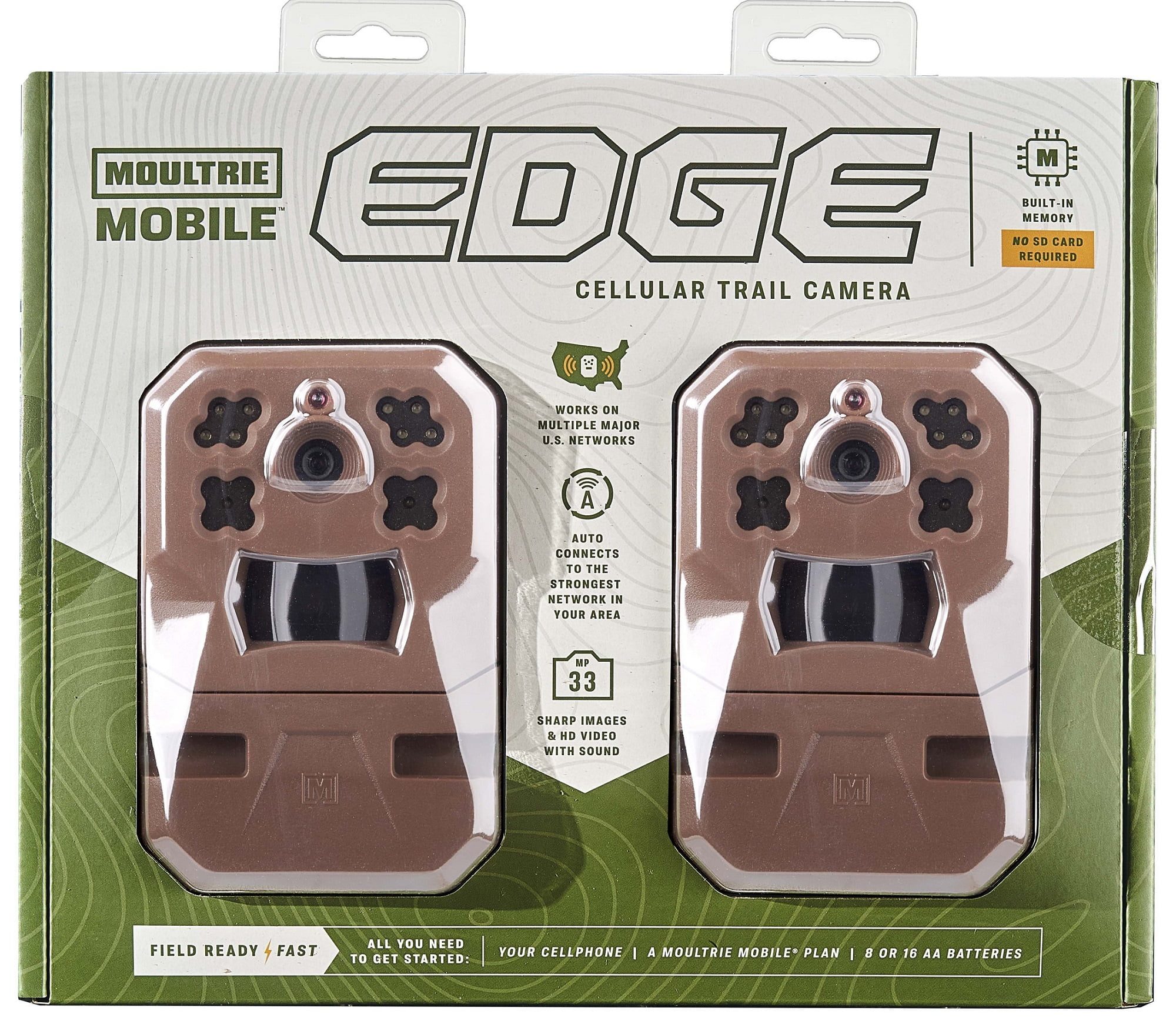 Moultrie Mobile EDGE Nationwide Cellular Trail Camera with Built-in Memory and 33MP Images (2-Pack)