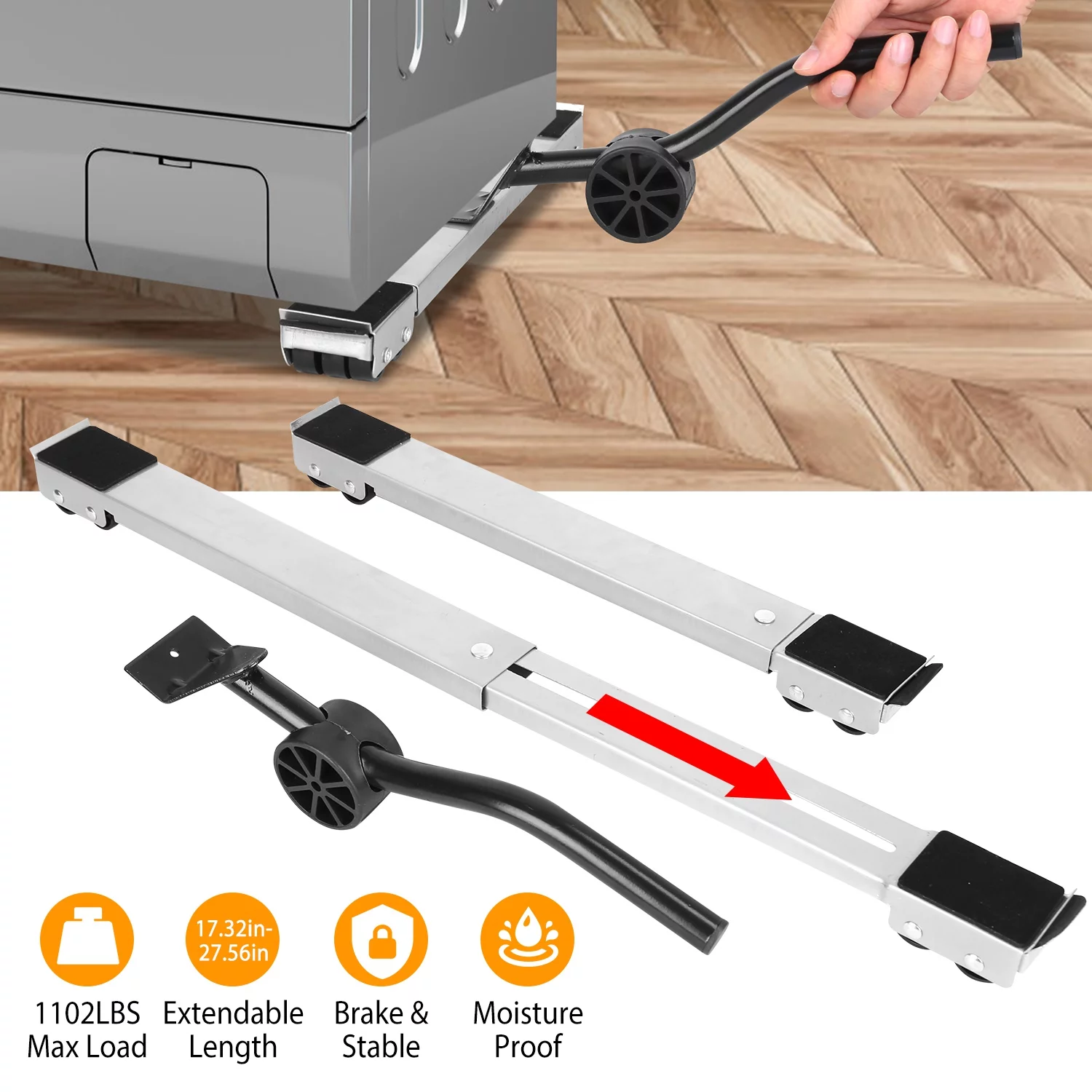Furniture Dolly, iMountek Adjustable Mobile Roller, Heavy Duty Appliance Furniture Rolling Base Stand with Brake Pry for Washing Machines, Refrigerators, Dryers, Dishwashers and Heavy Objects