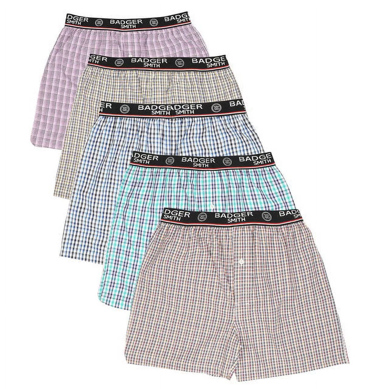 Badger Smith - Men's Boxer Shorts, Comfortable Cotton Boxers, 100% Cotton Checks Multicolor Boxers For Men, Multi Pack - Large