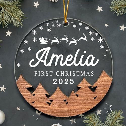 Personalized Babys First Christmas Ornament 2025, Engraved Wooden and Acrylic, Custom Baby's Name, Baby Keepsake Ornament, Baby's 1st Christmas Ornament 2025 Boy Girl, Xmas Gift for Baby