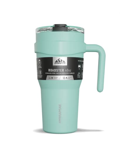Hydrapeak Roadster 40oz Stainless Steel Tumbler Double Wall Vacuum Insulated Water Bottle With Handle And 2 in 1 Straw Lid (Aqua)