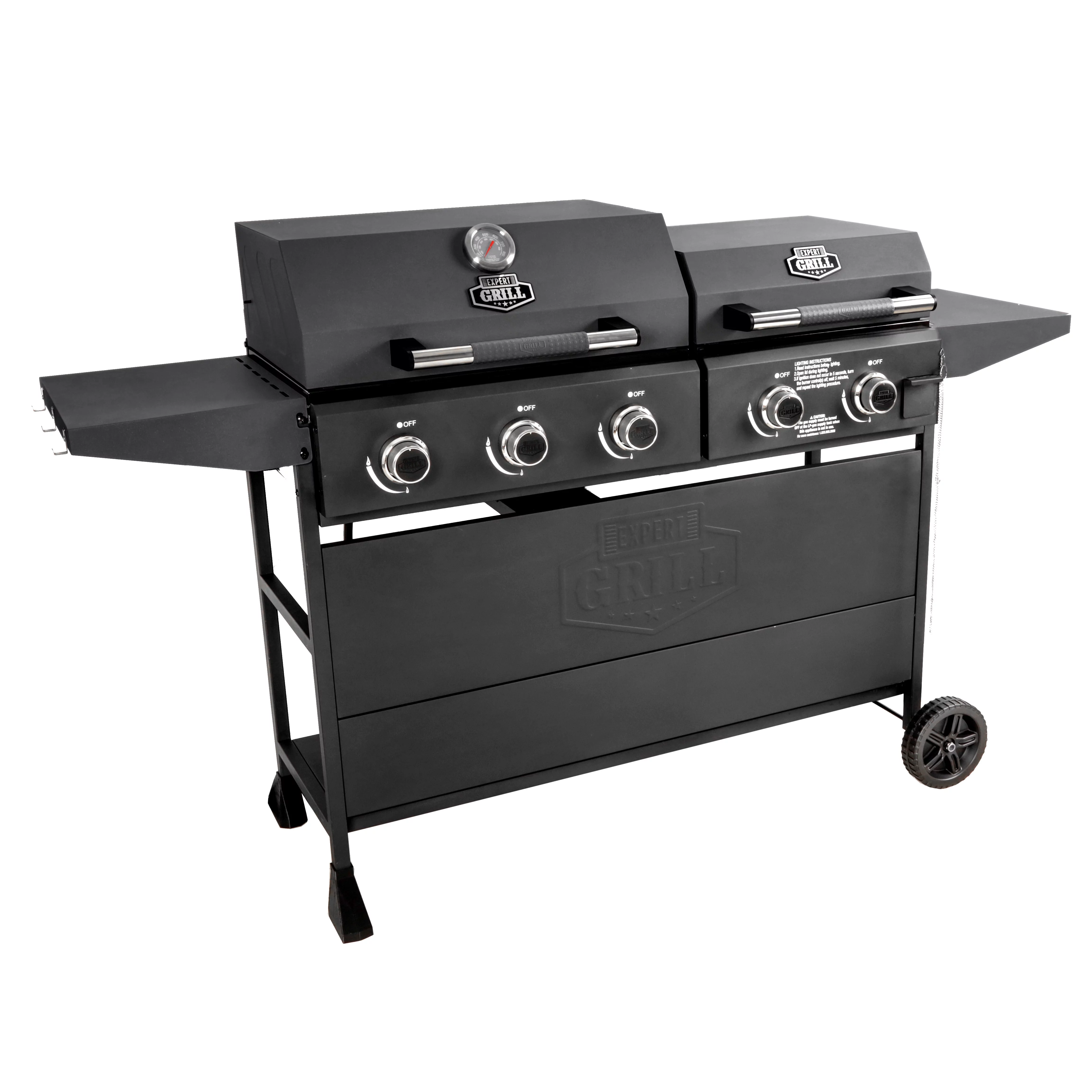 Expert Grill 5 Burner Combination Propane Gas Grill and Propane Griddle Grill, Black