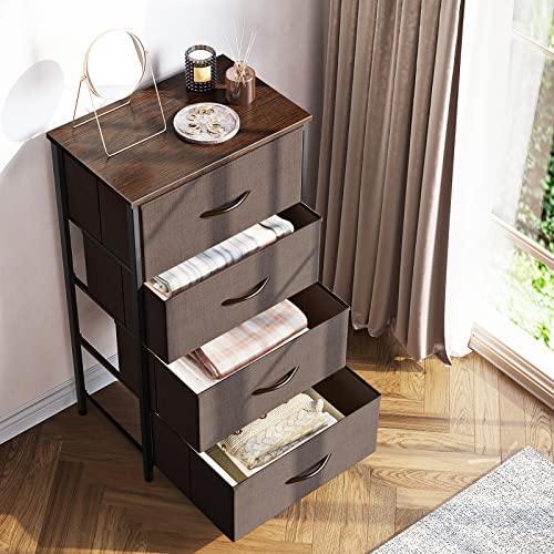 ODK Dresser for Bedroom with 4 Storage Drawers, Small Dresser Chest of Fabric Drawers with Sturdy Steel Frame, Wood Top, Black