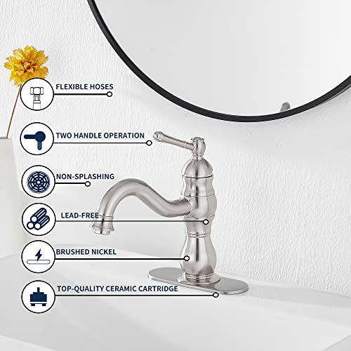 GGStudy 360° Swivel Antique Brass Bathroom Vessel Sink Faucet Single Handle One Hole Matching with Pop Up Drain