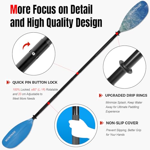 Kayak Paddles with Alloy Shaft and PP Blade, Floating Kayaking Oars, Adjustable 230-250 cm/90-98 Inches, 210-230 cm/82-90 Inches