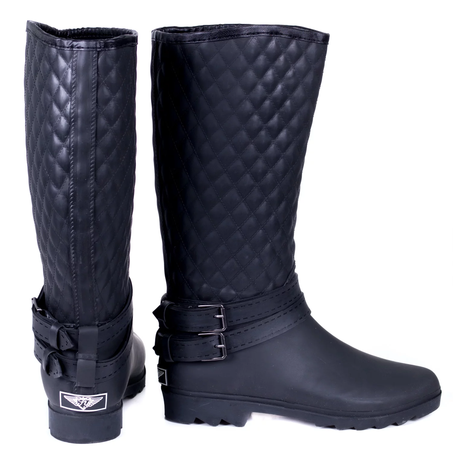 Forever Young Women's Quilted Double Buckle Couture Tall Rain Boot