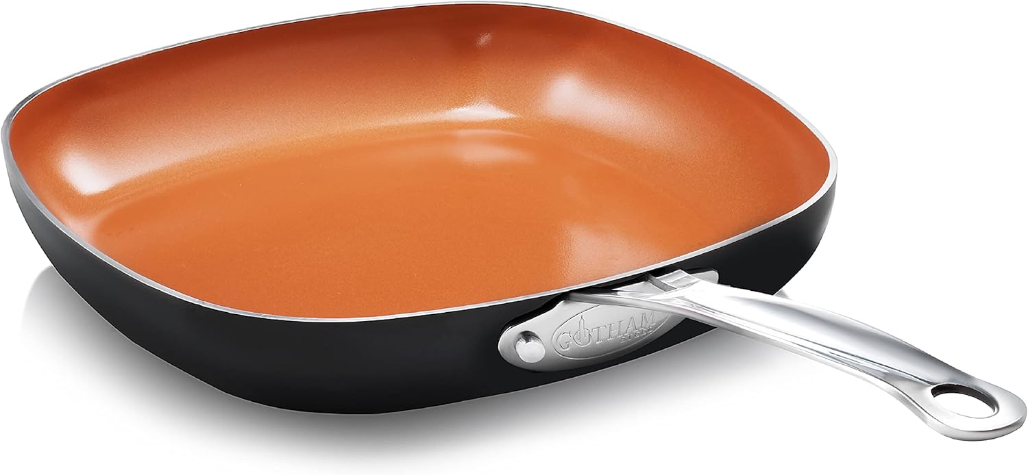 Gotham Steel Non Stick Frying Pan, 11” Square Ceramic Frying Pan Nonstick, Long Lasting Nonstick Cooking Pan, Induction Frying Pan, Egg Pan, Stay Cool Handle, Dishwasher & Oven Safe, 100% Toxin Free
