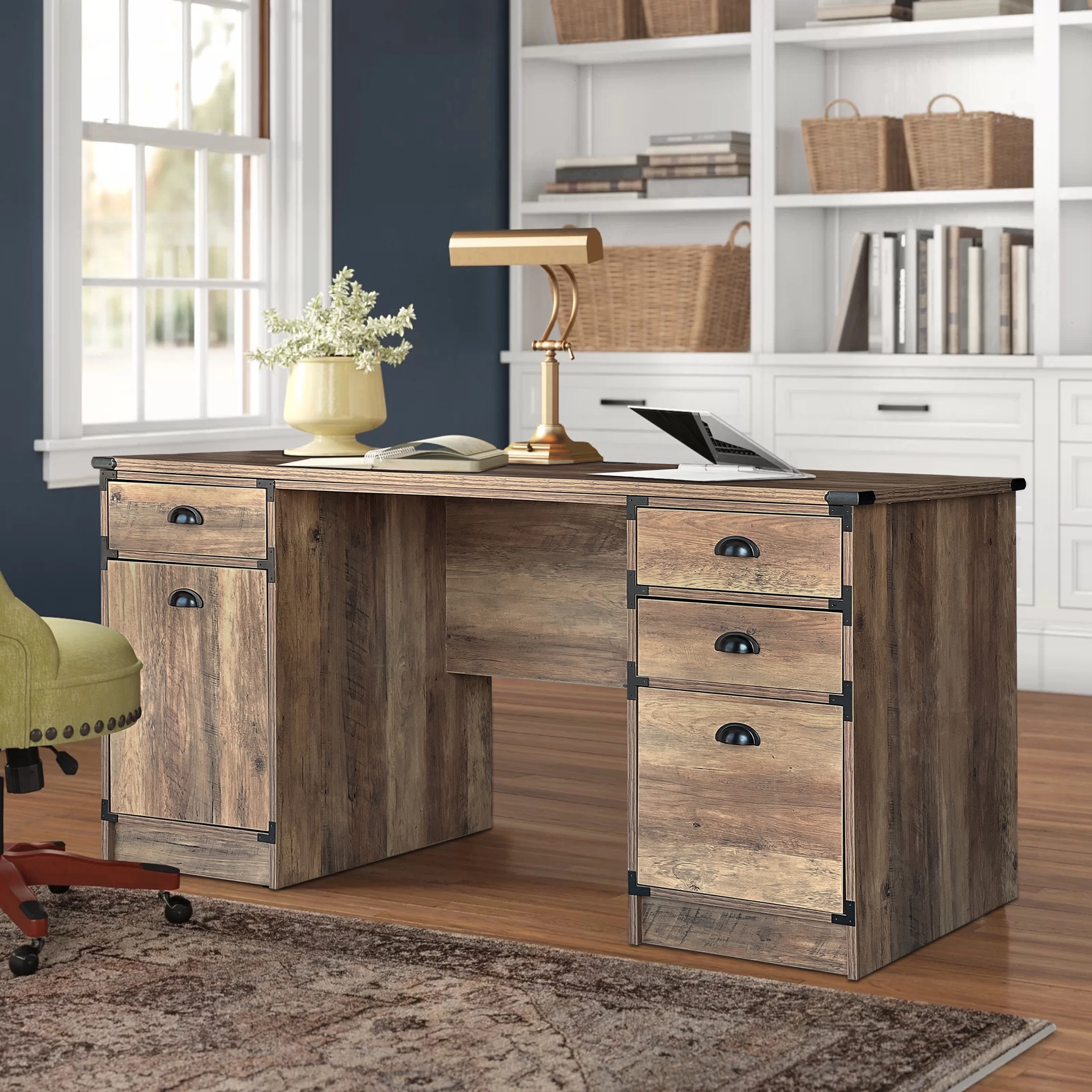 AGHDECO Orman Transitional Particle Board and Wood Desk in Oak