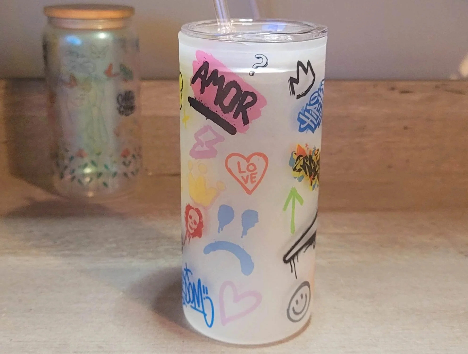 Graffiti Beer Can Glass | Boho Graffiti Coffee Glass | 20 oz