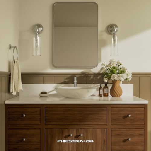 Phiestina Brushed Gold One Hole High Bathroom Vessel Sink Faucet, Single Hole Single Handle Tall Bathroom Faucet, with Pop Up Drain and Water Supply Line,FH01-BG-V