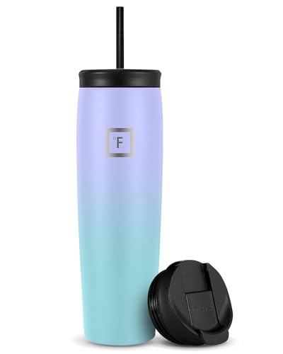 IRON °FLASK Nomad Tumbler - 2 Lids Straw/Flip, Vacuum Insulated Stainless Steel Bottle, Double Walled, Drinking Cup, Thermo Coffee Travel Mug, Water - Blue Waves, 16 Oz