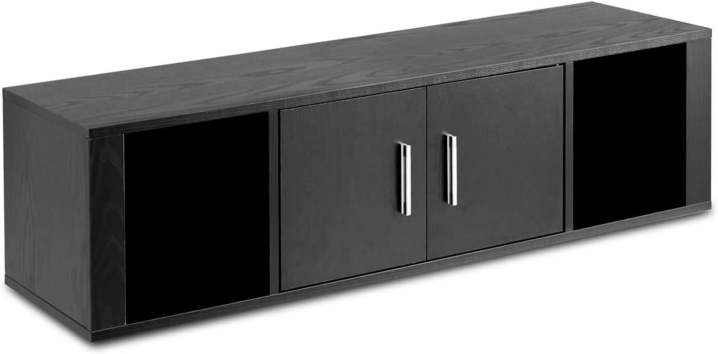 Wall Mounted Storage Cabinet 2 Cube Floating Media Hanging Desk W/2 Doors and 2 Open Shelves, Home Office Furniture for Kitchen, Bathroom, Living Room Floating Console Hutch (Black)