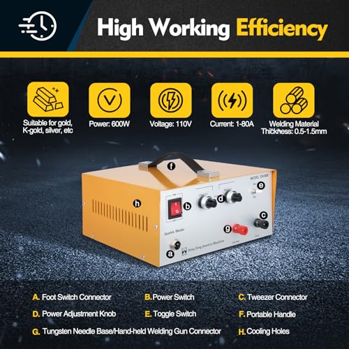 600W Electric Jewelry Spot Welder, Gold Silver Platinum Spot Welding Machine Pulse Sparkle Spot Welder, Jewelry Welder Kit with Foot Switch, Welding Thickness 0.5-1.5mm, 10.03*9.84*5.11Inch