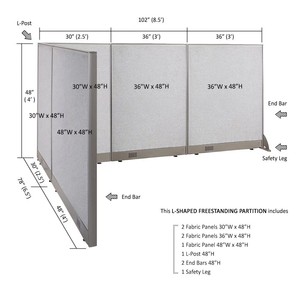 GOF L-Shaped Freestanding Office Partition 78D x 102W x 48H / Office, Room Divider