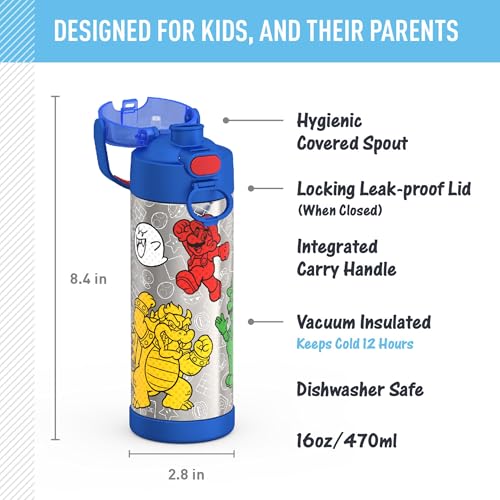 THERMOS FUNTAINER 16 Ounce Stainless Steel Vacuum Insulated Bottle with Wide Spout Lid, Apricot